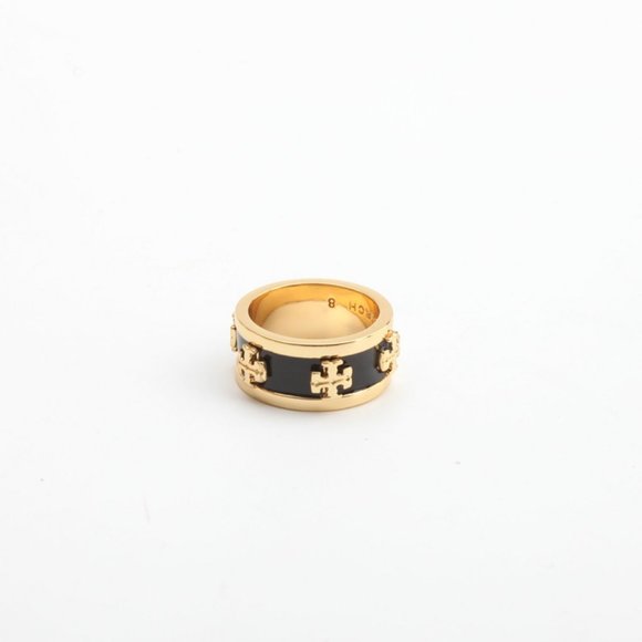 Tory Burch Enamel Raised Logo Ring Black/Gold - Picture 1 of 16
